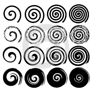 Set of spiral elements, black isolated s photo