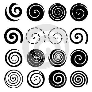 Set of spiral motion elements, black objects, s