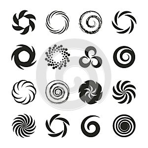 Set of spiral swirl icons, twirl spiral circle, swirling circles, twist curve spiral. Abstract spirals and liquid twirls. Vector