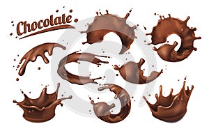Set of splashes of chocolate. spots 3D.Abstract realistic chocolate drop with splashes isolated on white background
