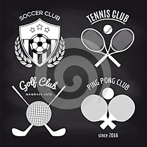 Set of sport banners on chalkboard