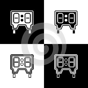 Set Sport baseball mechanical scoreboard and result display icon isolated on black and white background. Vector