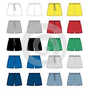 Set of sport shorts pants design template. Technical sketch Fashion vector illustration on grey background