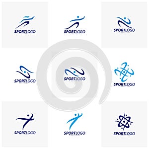 Set of Sport symbol design, Fitness people icon vector logo, speed fitness, running, swimming, jumping logotype, hexagon people