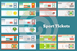 Set of sport tickets: baseball, basketball, soccer, football, tennis in 2 variants each photo