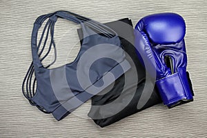 Set of sport wear for boxing exercise training, Gym fashion and accessories.