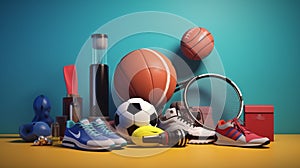 set of sporting goods on the ground