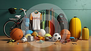 set of sporting goods on the ground