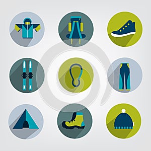 Set of sporting and tracking flat icons.