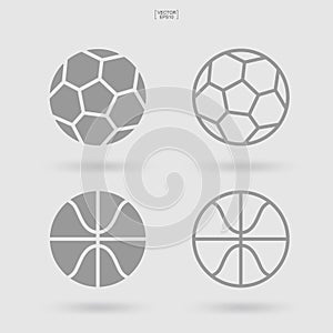 Set of sports ball icon. Soccer football and basketball sign and symbol. Simple flat icon for web site or mobile app. Vector