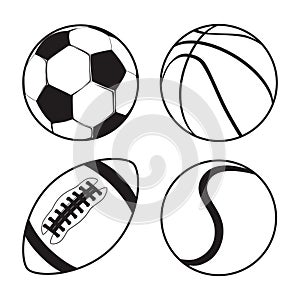 Set of Sports balls Soccer Basketball American Football tennis