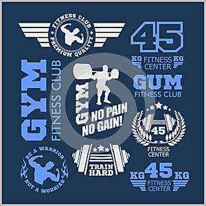 Set of sports and fitness logo. Gym logotypes. Athletic labels badges.