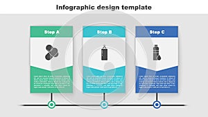 Set Sports nutrition, Punching bag and Fitness shaker. Business infographic template. Vector