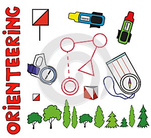 Set of sports orienteering symbols.Flat, photo