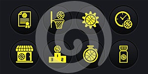 Set Sports shop and basketball, Clock with, winner podium, Stopwatch, Planning strategy concept, Basketball, game ticket