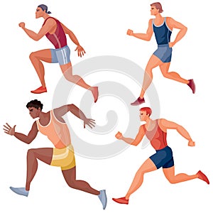 Set of sportsmen men who run fast in competitions, hope, victory, tenacity, success, goal, discipline, isolated object