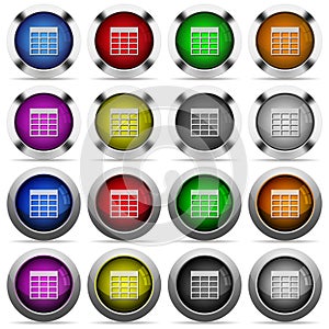 Set of Spreadsheet table glossy web buttons.