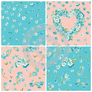 Set of Spring Blossom Flowers Backgrounds