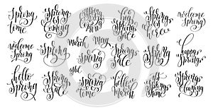 Set of spring coming hand written lettering inscription