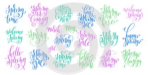 Set of spring coming hand written lettering inscription