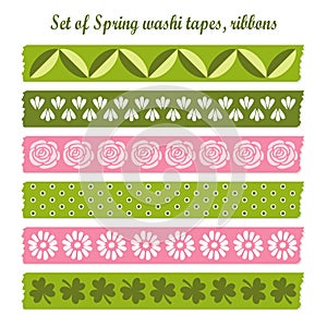 Set of spring easter vintage washi tapes, ribbons,