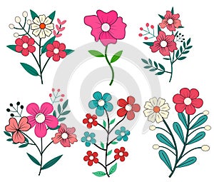 Un conjunto compuesto por primavera flor ilustraciones pegatinas diseno 