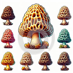 Set of spring morel mushroom icons.