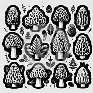 Set of spring morel mushroom icons.