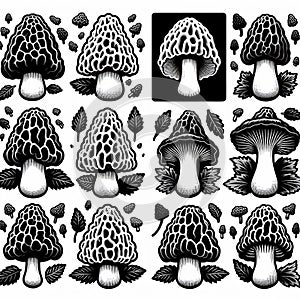 Set of spring morel mushroom icons.
