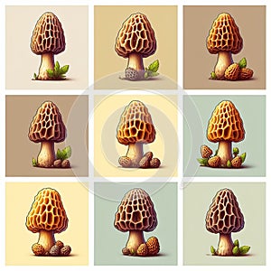 Set of spring morel mushroom icons.