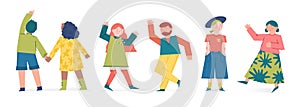 Set spring and summer of joyful and cute characters. illustration concept with cartoon people. Couple dancing, girl in a