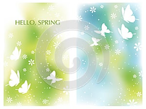 Set Of Springtime Vector Background Illustrations With Flowers, Butterflies, And Text Space.