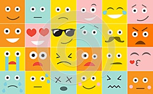 Set square emoticons with different emotions, vector illustration