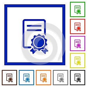 Set of square framed certificate flat icons