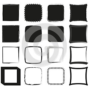 Set of square frames collection. Various border styles. Black and white decorative edges. Vector illustration. EPS 10.