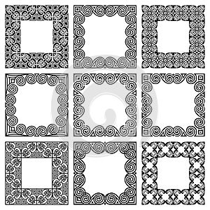 Set of square frames, geometric traditional Greek ornament