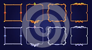 Set of square gold and silver ui game frames