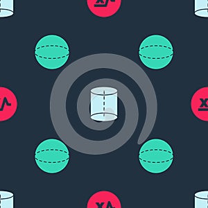 Set Square root of x glyph, Geometric figure and Sphere on seamless pattern. Vector