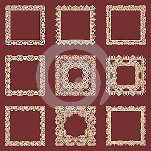Set of square vintage frames isolated background. Vector design elements that can be cut with a laser. A set of frames made of dec
