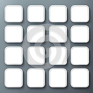 A set of square white buttons with rounded corners on a gray background for Internet sites