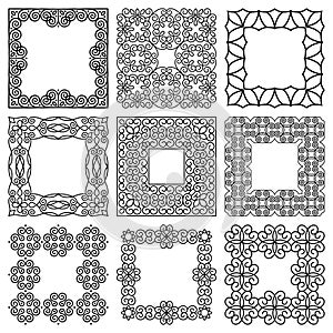 Set of square wide black frames, vignettes isolated on white background