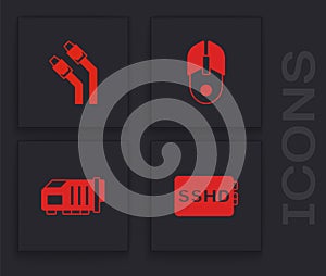 Set SSHD card, LAN cable network internet, Computer mouse and Video graphic icon. Vector