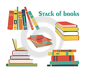 Set of stack books. Vector reading, education, teaching, learning design element isolated on white