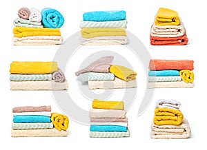 Set of stack`s of towels isolated on white isolated background