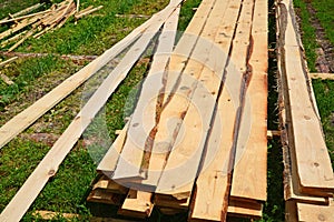 Set of Stacked wood pine timber for construction buildings