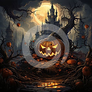 halloween background with pumpkins photo