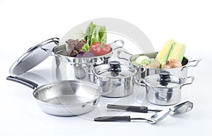 Set of stainless pots with lids