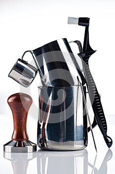 Set of Stainless Steel Milk Pitchers Jugs. Foaming Jug. Latte art for barista. Coffee Accessories. Barista Kit