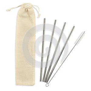 Set of Stainless Steel Straws on white background