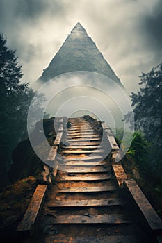 A set of stairs leading up to a mountain, AI